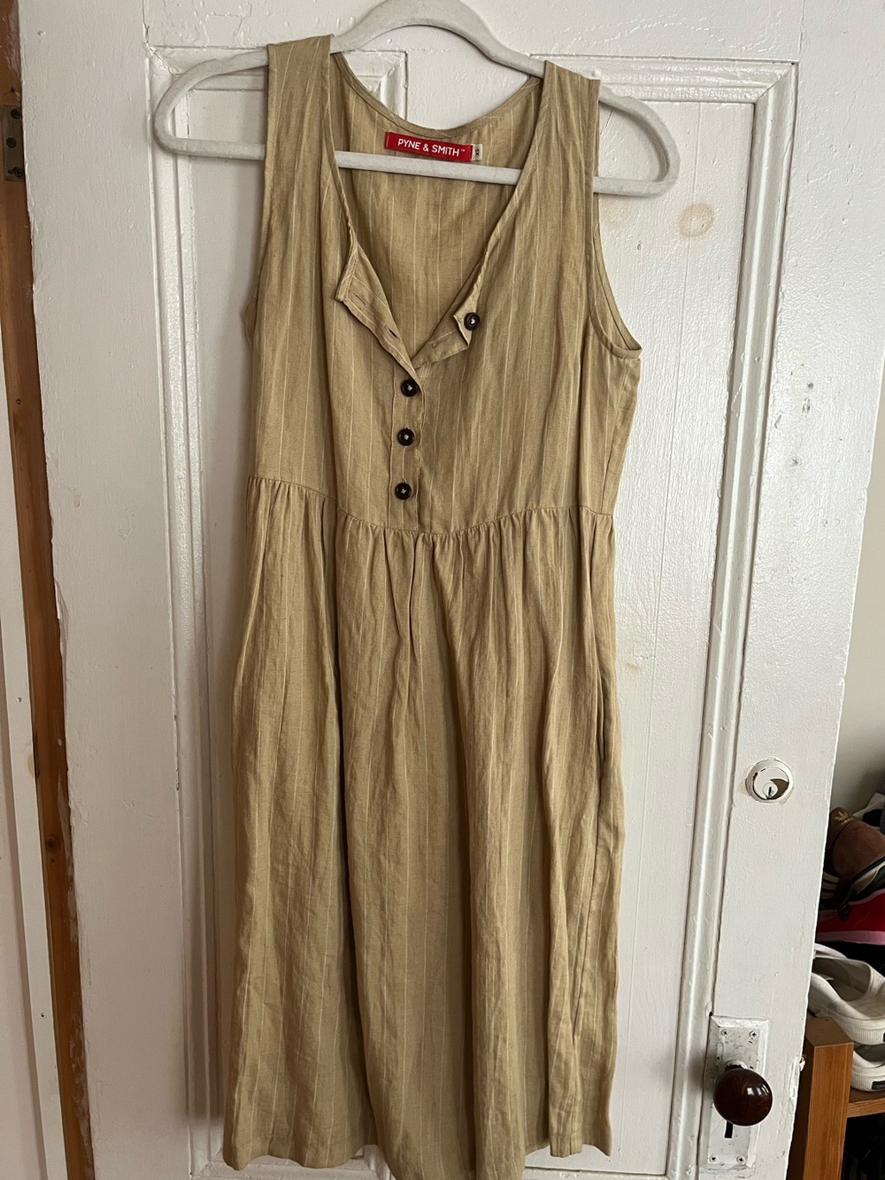 Pyne & Smith No. 24 Summer dress in cream pinstripe linen
